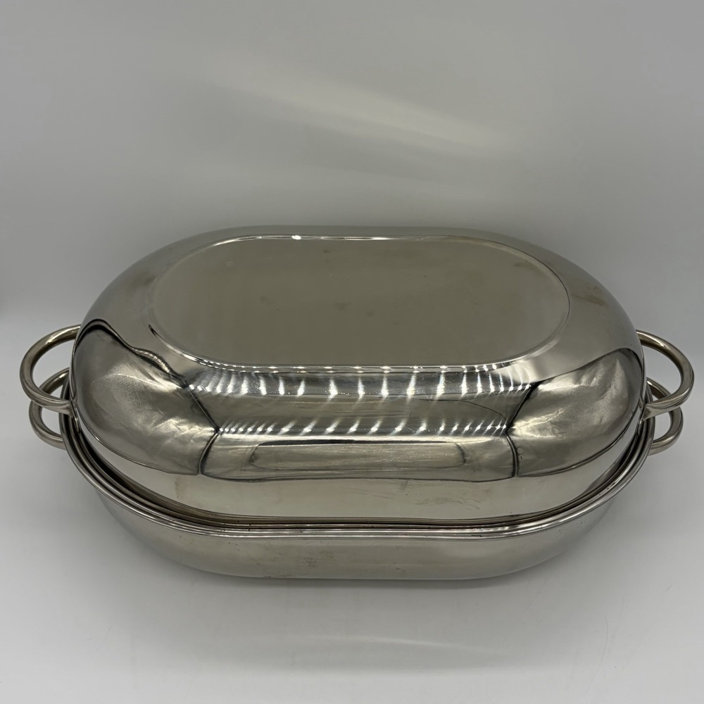 Vintage Revere Ware Roaster Pan #2504 w/ Rack Stainless Steel Korea 3-Piece